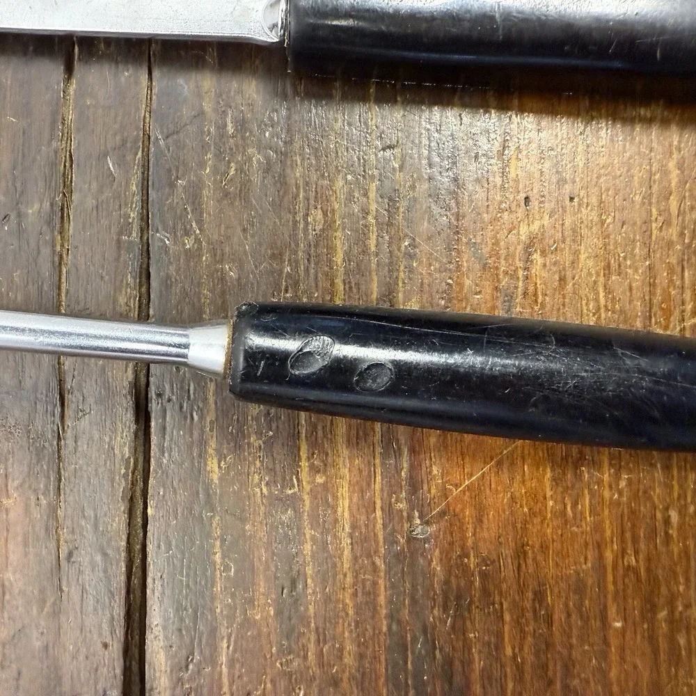 VNTG Ekco Flint Utensils Black Riveted Handles Stainless Steel Spoon Fork USA‎